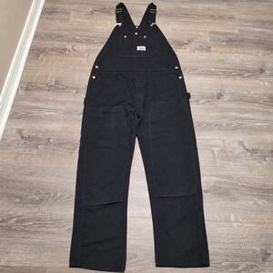 Round House Bib Overalls Men 40x32 Black Made USA 100% Cotton Carpenter Work EUC